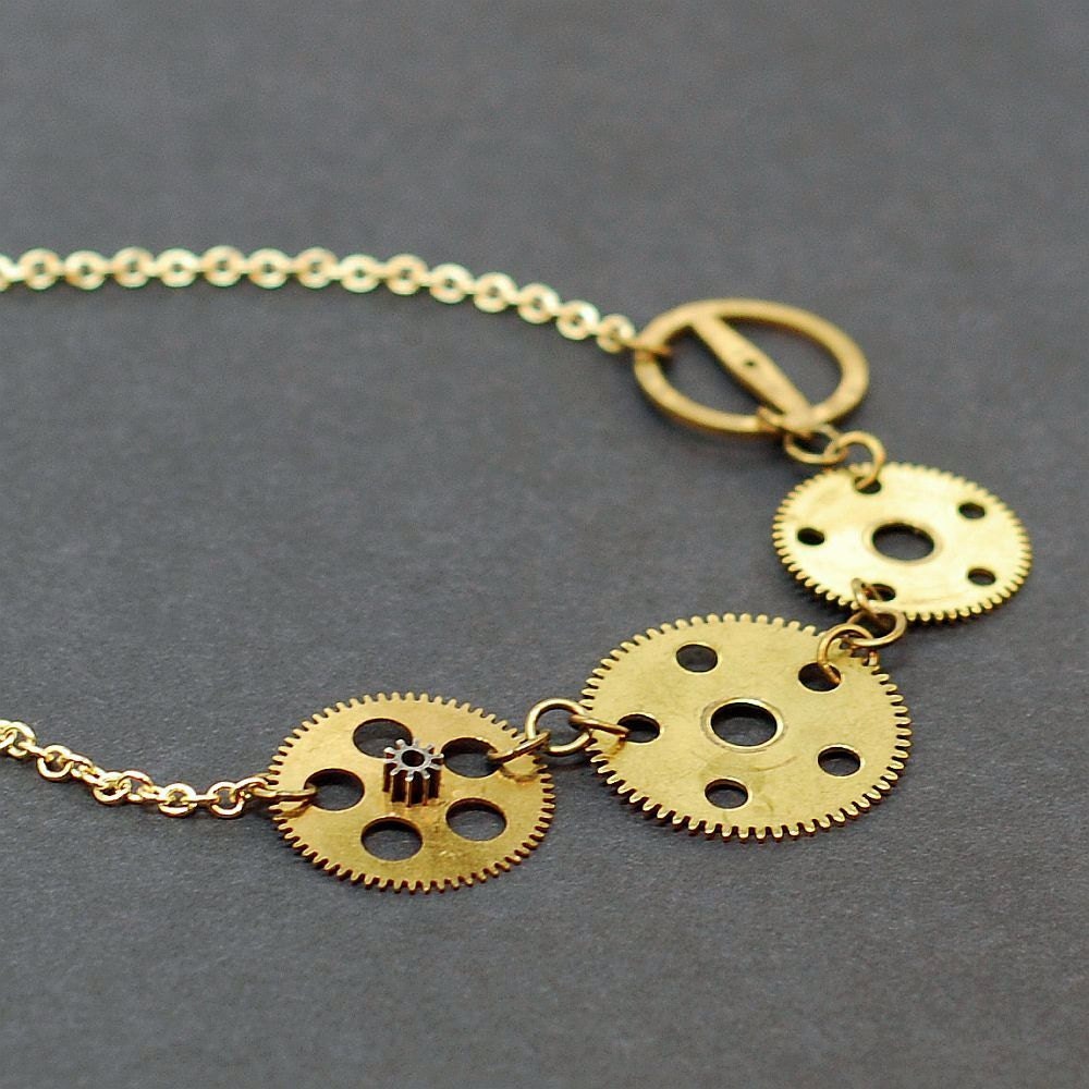 Steampunk Jewelry- Upcycled Brass Clock Gear Necklace