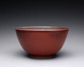 handmade ceramic bowl, noodle bowl with bright copper red and green celadon glazes