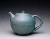 handmade teapot, tea kettle, ceramic pot with satin green and white glazes