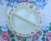Vintage Baby Bowl Divided Warming Baby Food Dish Excello Choo Choo Train Border Nursery Decor Made in the U.S.A.