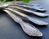 Vintage Well Tarnished Old Spoons Rosette Pattern Aged Rusty and Worn to Perfection Original Wm Rogers Silver Plate