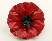 Vintage Enamel Flower Brooch, Red Poppy, 1960s Large Flower Pin