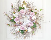 Silk Flower Wreath - Lavender Mauve Pink - Front Door Decoration
