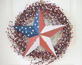 July 4th wreath - red, white and blue berries - Patriotic - Front door decoration - Summer wreath