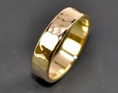 18K Yellow Gold Mens Wedding Band, Hammered 5mm Ring, Sea Babe Jewelry