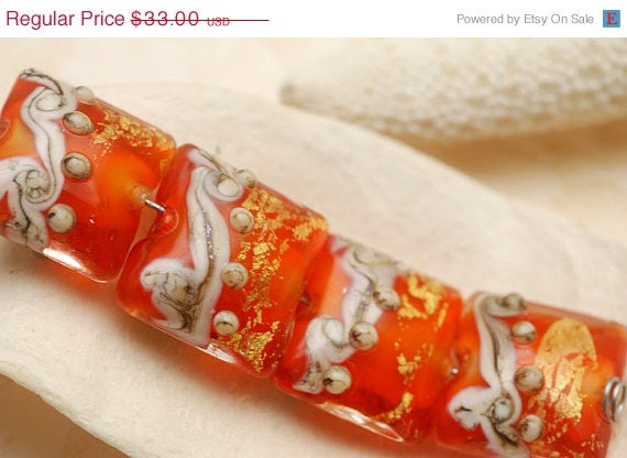 ON SALE 50% OFF Four Fire Island Treasure Pillow Beads - Lampwork Glass Bead Sets -10705314