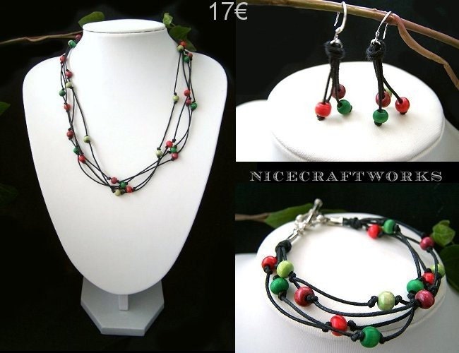 SALE - Red Green Knotted Jewelry Set
