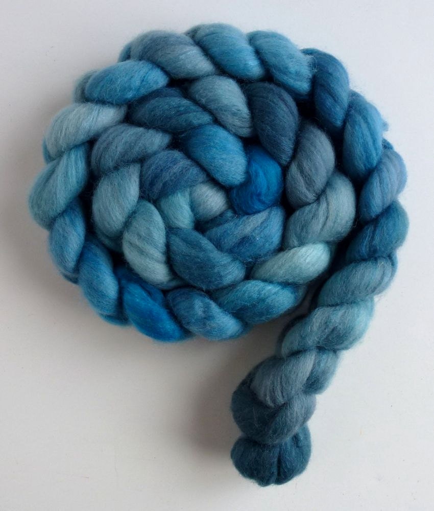 Polwarth/Silk Roving - Hand Dyed Spinning or Felting Fiber, Blue Grey Tonal