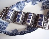 Broken China Jewelry Bracelet - Blue Willow -Vintage Cuff - Made from Vintage Dishes