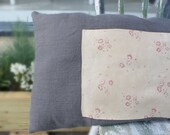 Large Faded Organic Hemp linen Wool bolster Pillow - cabbage roses