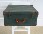 Vintage Suitcase Industrial Primitive Green Case
