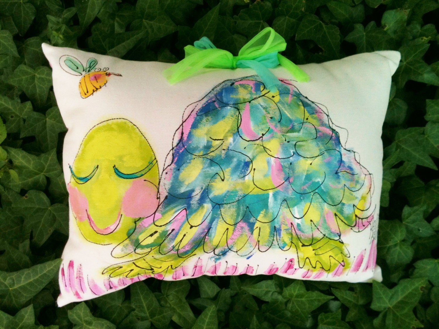 Pretty Turtle Hand Painted Pillow