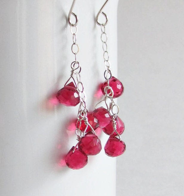 Raspberry Dangle Earrings - Quartz - Sterling Silver