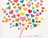 Custom Colorful Rainbow HeartTree Thank you Notes - Personalized Notecards - Set of 30
