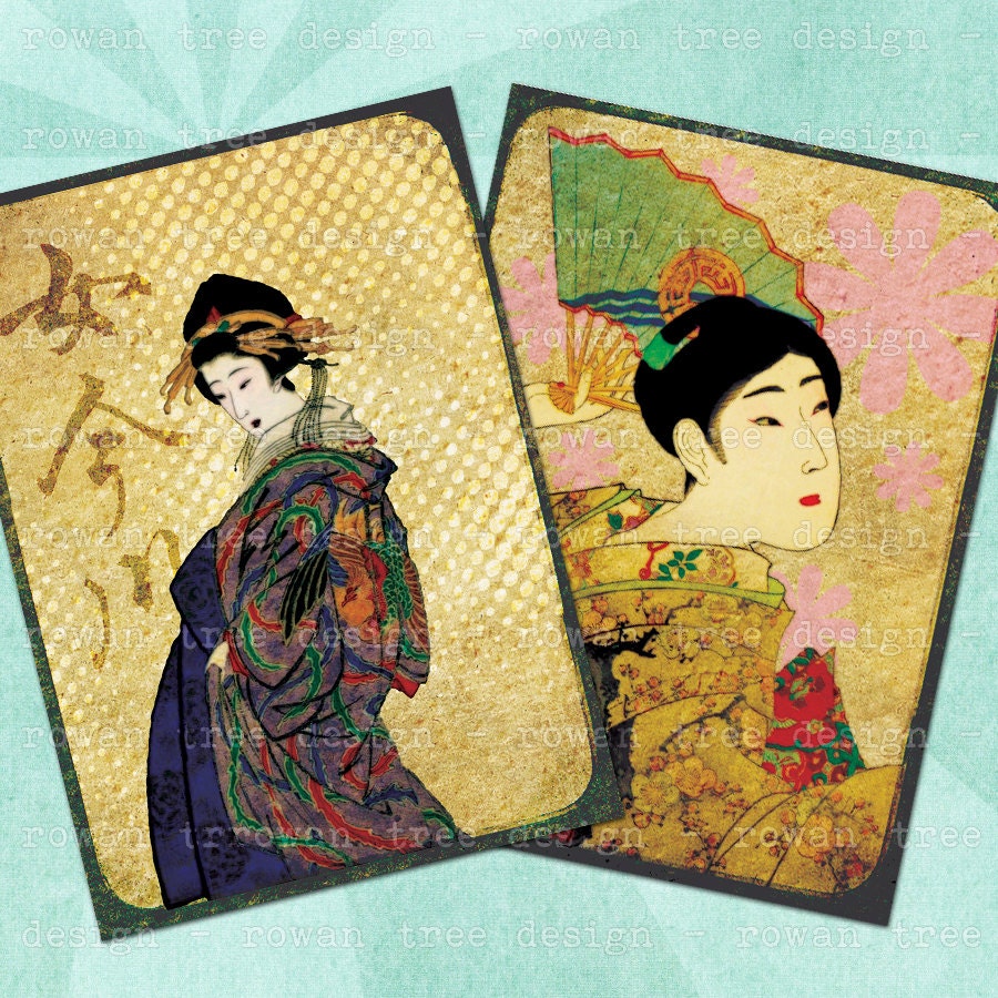 FUNKY GEISHA Digital Collage Sheet 2.5x3.5in Japan - no. 0064