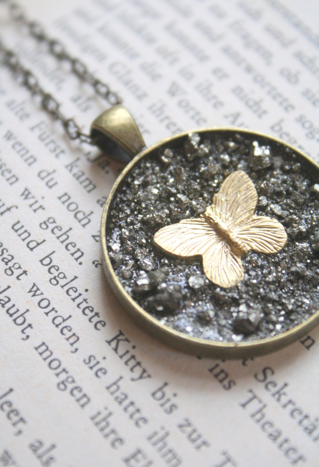 Natural Wonder Necklace, Golden Butterfly- Pyrite Necklace, Butterfly Necklace, Pyrite Chips, Handmade Jewelry