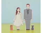 Custom Wedding Cake Topper Couple with Two Pets
