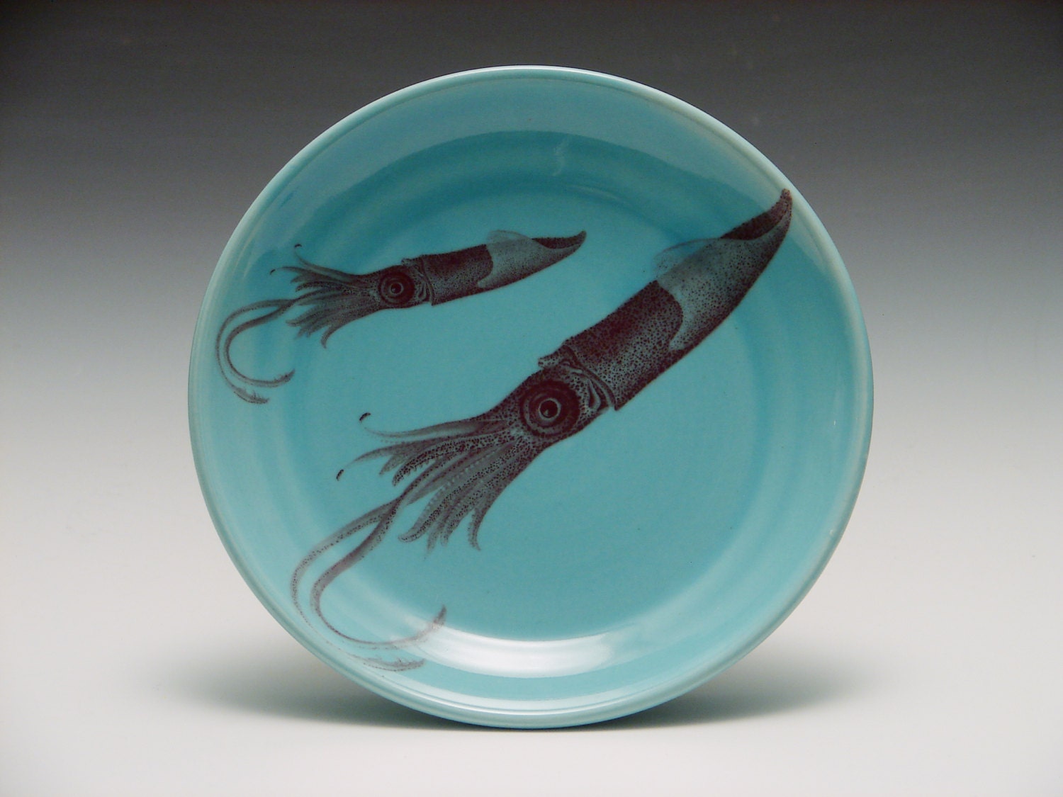 Squid Dessert Plate/  blue pottery