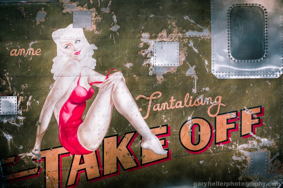 Pinup Girl - Aircraft Nose Art, WWll Era, Take Off Anne, Vintage Art, Color Photography, Signed Print