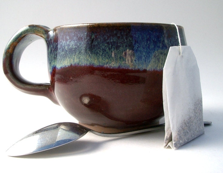 Oxblood Red and Blue Stoneware Mug