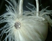 Ivory Flower Girl Basket - Ivory Satin Feather Flower Girl Basket