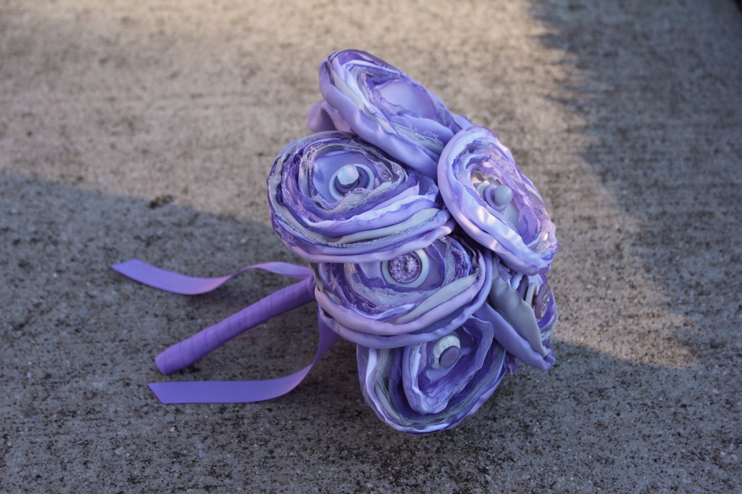 SALE: Spring Lilac Satin and Bridal Button Bouquet