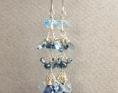Blue Multi Gemstone Long Dangle Earrings (AZIZI 644)
