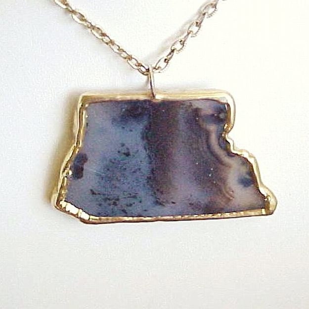 Lovely Translucent Polished Geode Pendant Necklace - Framed in Drip Gold 2 1/4 inch