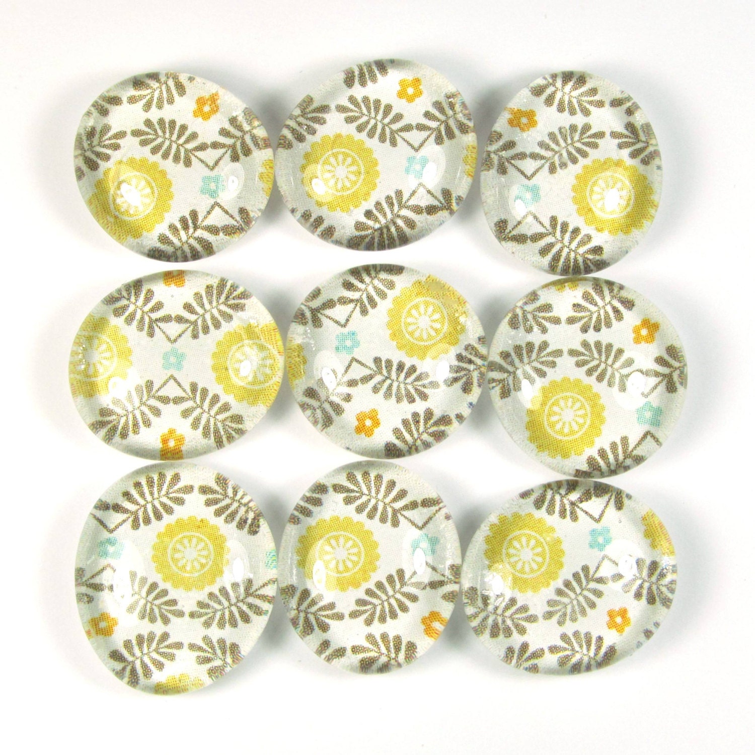 Marble Magnets or Push Pins Set- Yellow Flowers