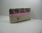 Personalized Clutch, Initialed, Bridesmaid Gift, Stamped Charm - Pink and Grey