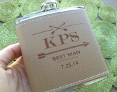 Groomsmen/ Bridesmaid Flasks: Laser etched ARROW design, Set of 4