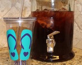 Flip Flop Tumblers with Year perfect for Beach Weddings, Spring Break or Road Trip Acrylic Tumbler Cup with Straw