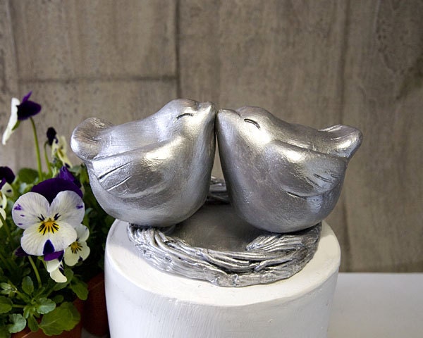 Silver Finish Love Bird Cake Topper