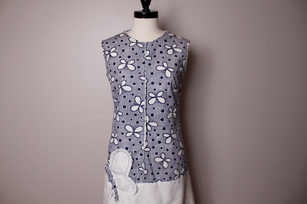 Vintage 1960's Butterfly Min Mod Gogo Scooter Zip Dress Medium