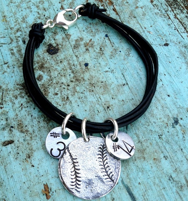 Sterling Silver Baseball Softball Charm Bracelet - 2 Tags -  Personalized Hand Stamped Too
