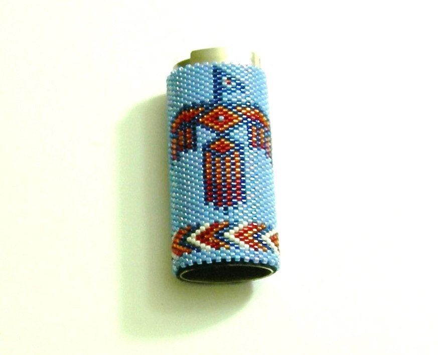 Beaded lighter case thunderbird front and back