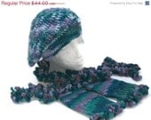 Hand Crochet Beret, Fingerless Glove and Ruffled Scarf Set - Fashion Accessories - Made to Order