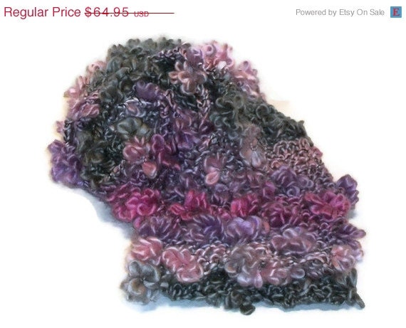 Womens Hand Knit Fashion Yarn Scarf - Lilac, Pastel Pink, Fuchsia and Grey - Made to Order