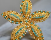 Sarah Coventry Gold, Pearl and Turquoise Flower/Starfish Brooch