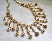 Stunning Lisner Gold Filigree Bead Egyptian Revival Bib Necklace