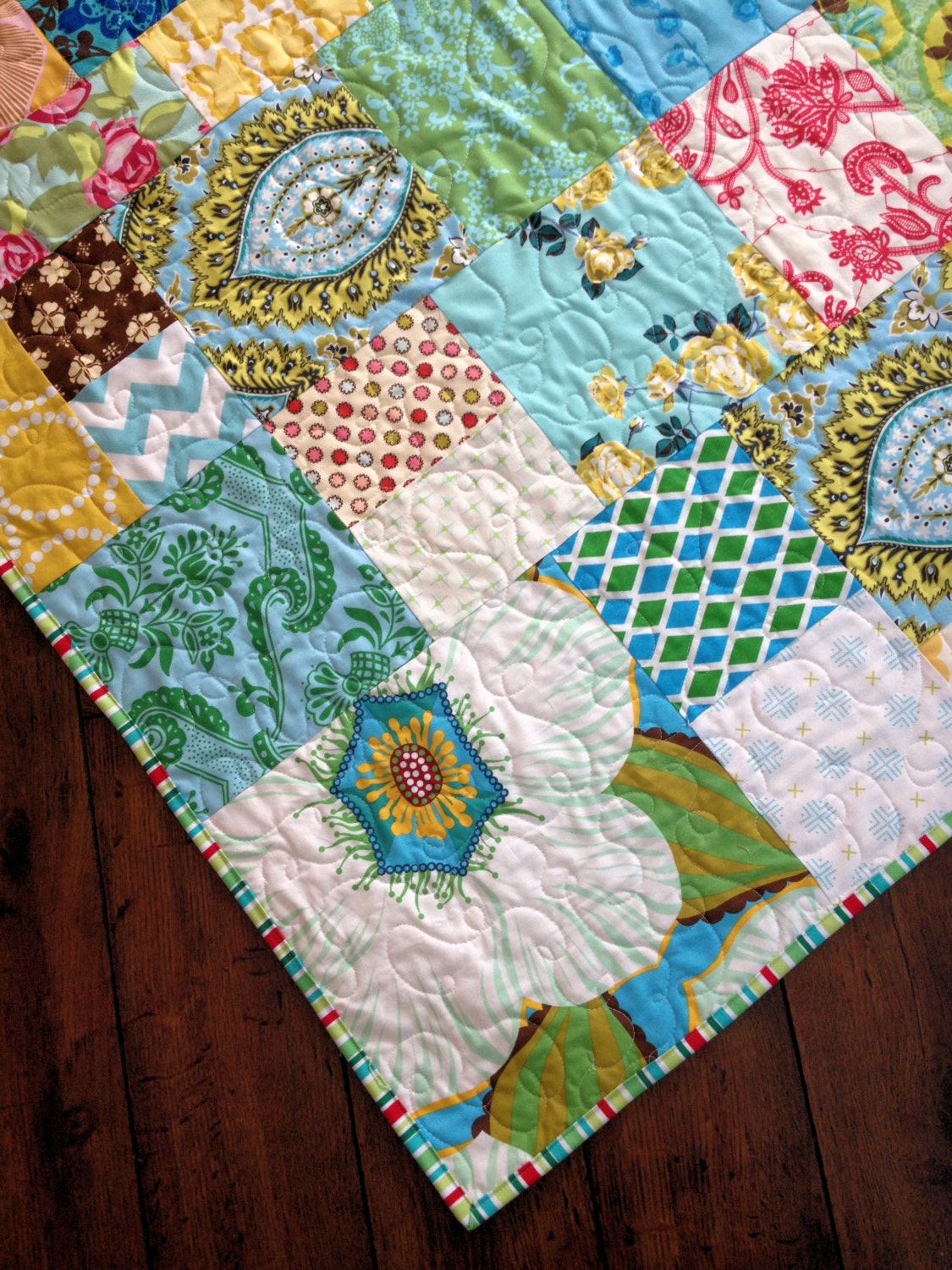 40X43 Bohemian Beach Random Patchwork Baby Quilt Ready to Ship