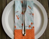 Reversible Cloth Napkins - Set of 4 - Cocktail, Picnic, Lunchbox, Party - Chevron Flower
