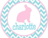 Smitten & Company Personalized Custom Chevron Pink Blue Easter Bunny Shirt for Girls
