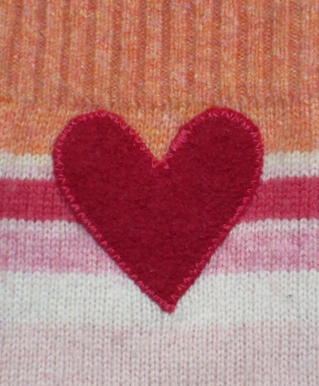 pink orange ivory stripe iphone cozy, iphone cosy, felted wool sleeve, red heart - eco-friendly recycled sweater