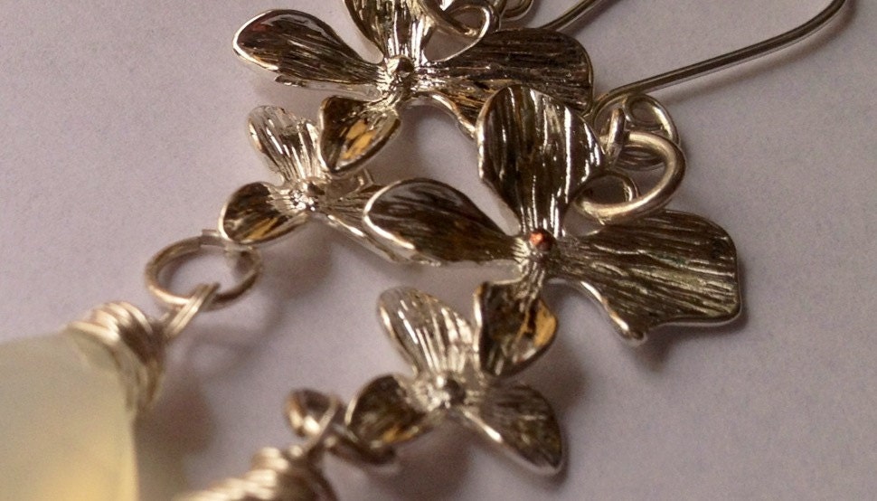 Chalcedony and  silver dangle orchid flower
