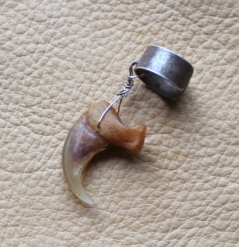 Real single Canadian lynx claw on silver-plated brass ear cuff