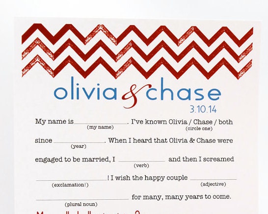 Chevron Wedding Mad Libs PDF FILE Print Yourself Any Color