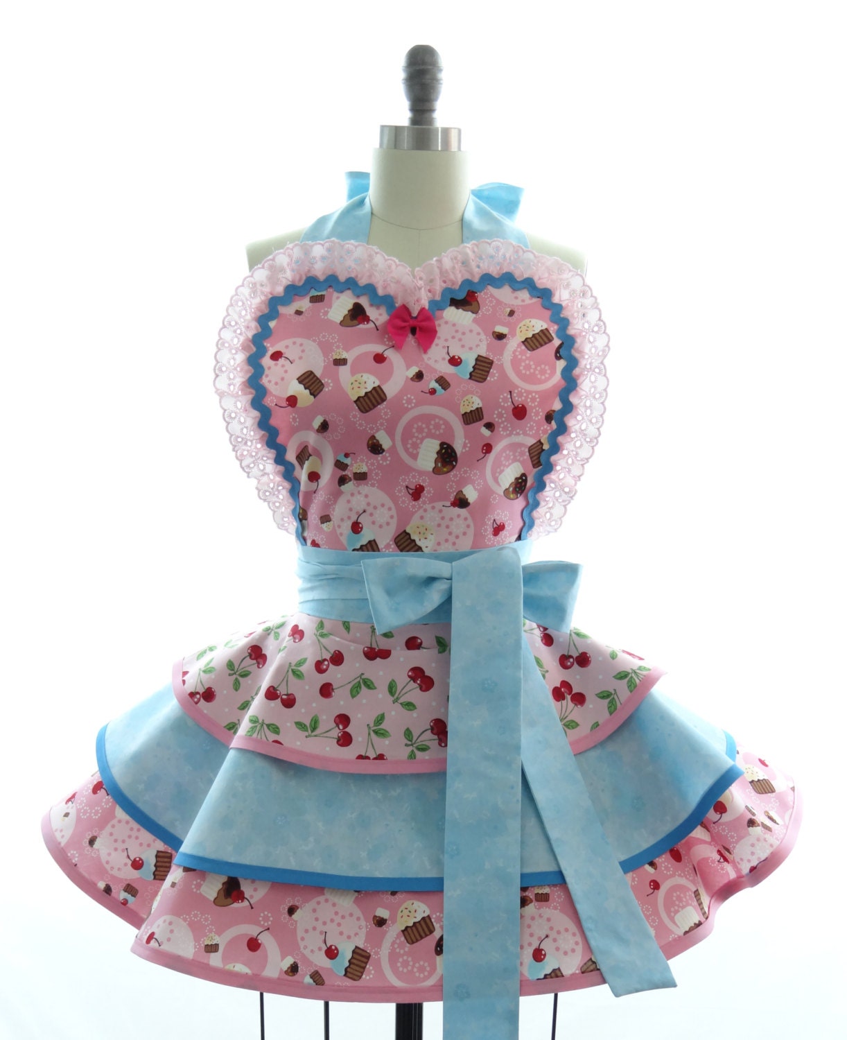 Retro Apron - Pink Cherry Cupcakes Sexy Womans Aprons - Vintage Apron Style - Cherry Pin up Cherries Rockabilly Cosplay