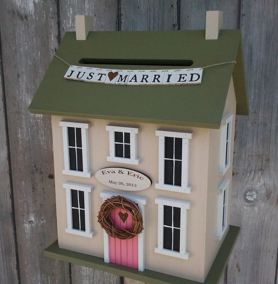 2013 Wedding Card Box Birdhouse Original  Personalized -  Choose your Colors - Just Married banner