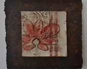 Ceramic Tile Wall Plaque (red, beige, floral, abstract) - Meagan Chaney Gumpert (03-01)